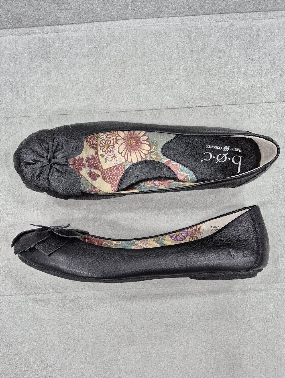 BOC Born Concept ballet flats women's 9 black pebbled leather flower detail